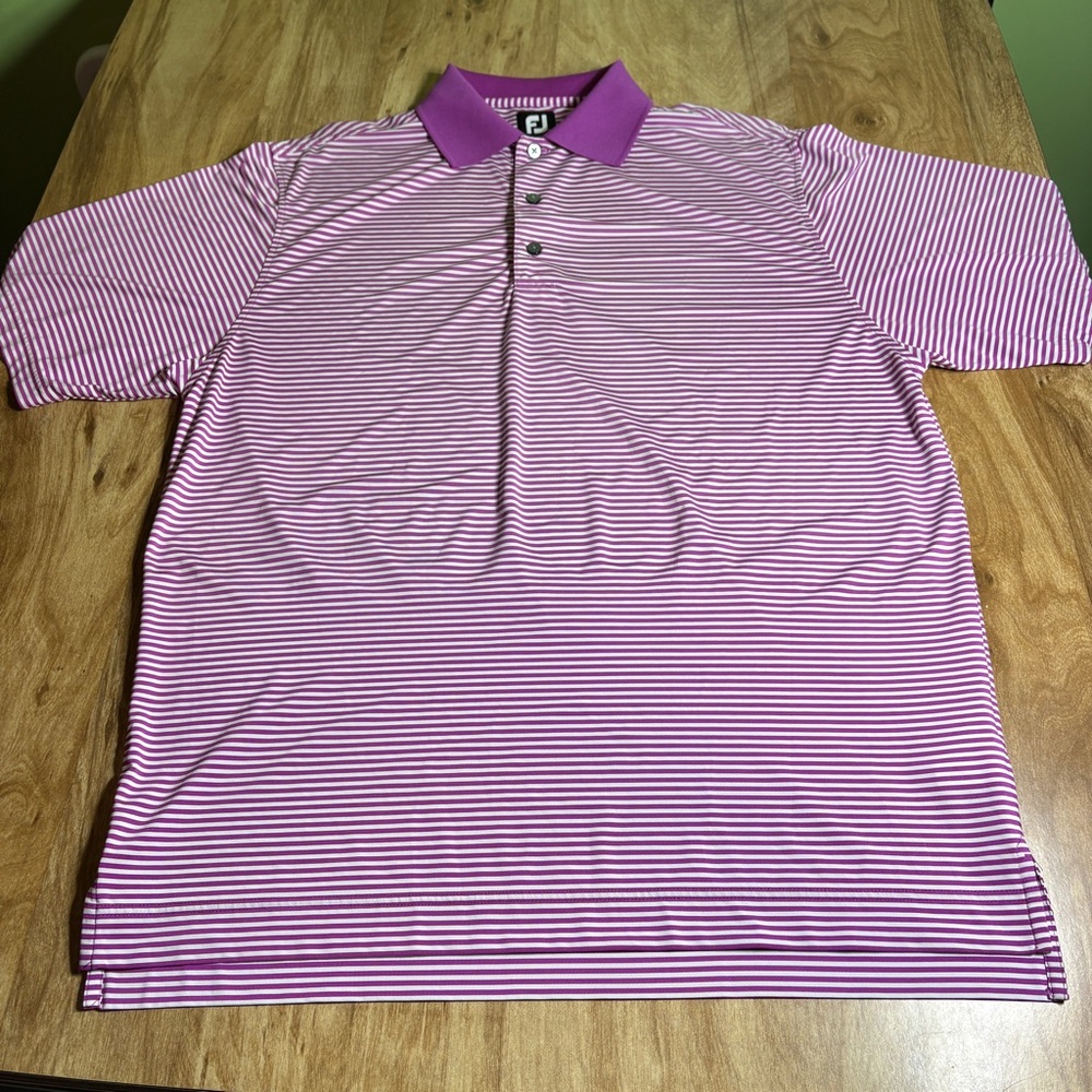 FootJoy Short Sleeve Golf Shirt Polo Mens Size XXL - 3XL Purple White Stripes